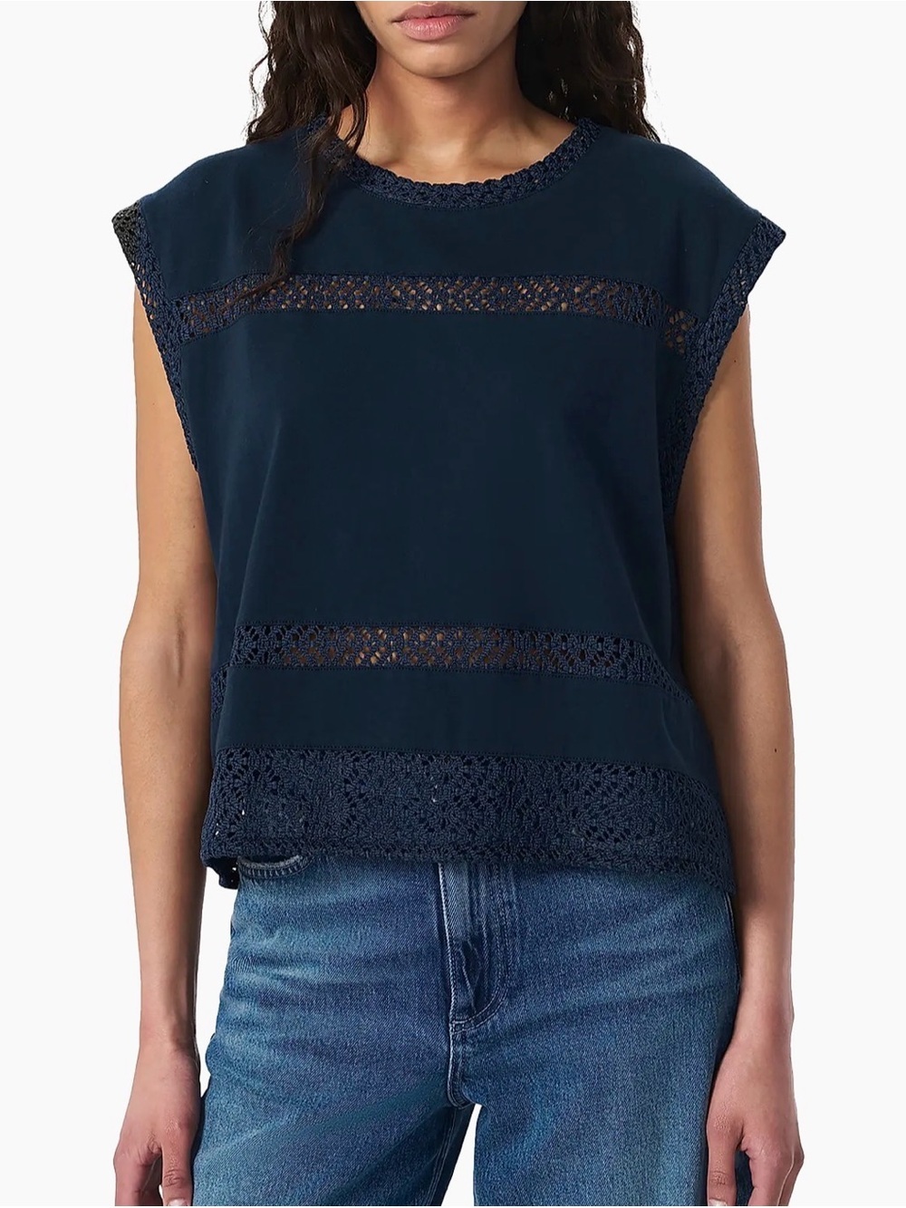 *NWT* Rag & Bone Rosie Lace-Trim Cotton Muscle Tank, Size Medium